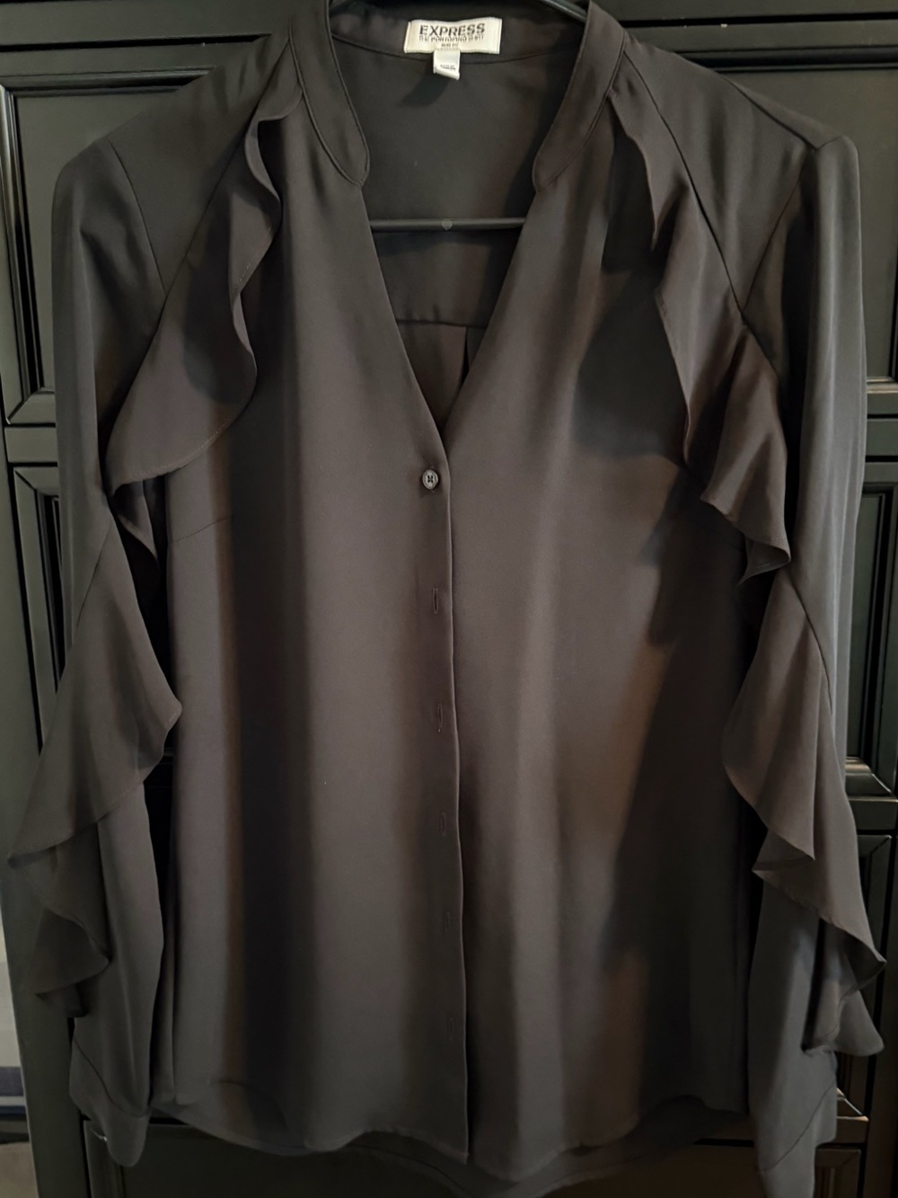 Express Black Ruffle-Sleeve Blouse